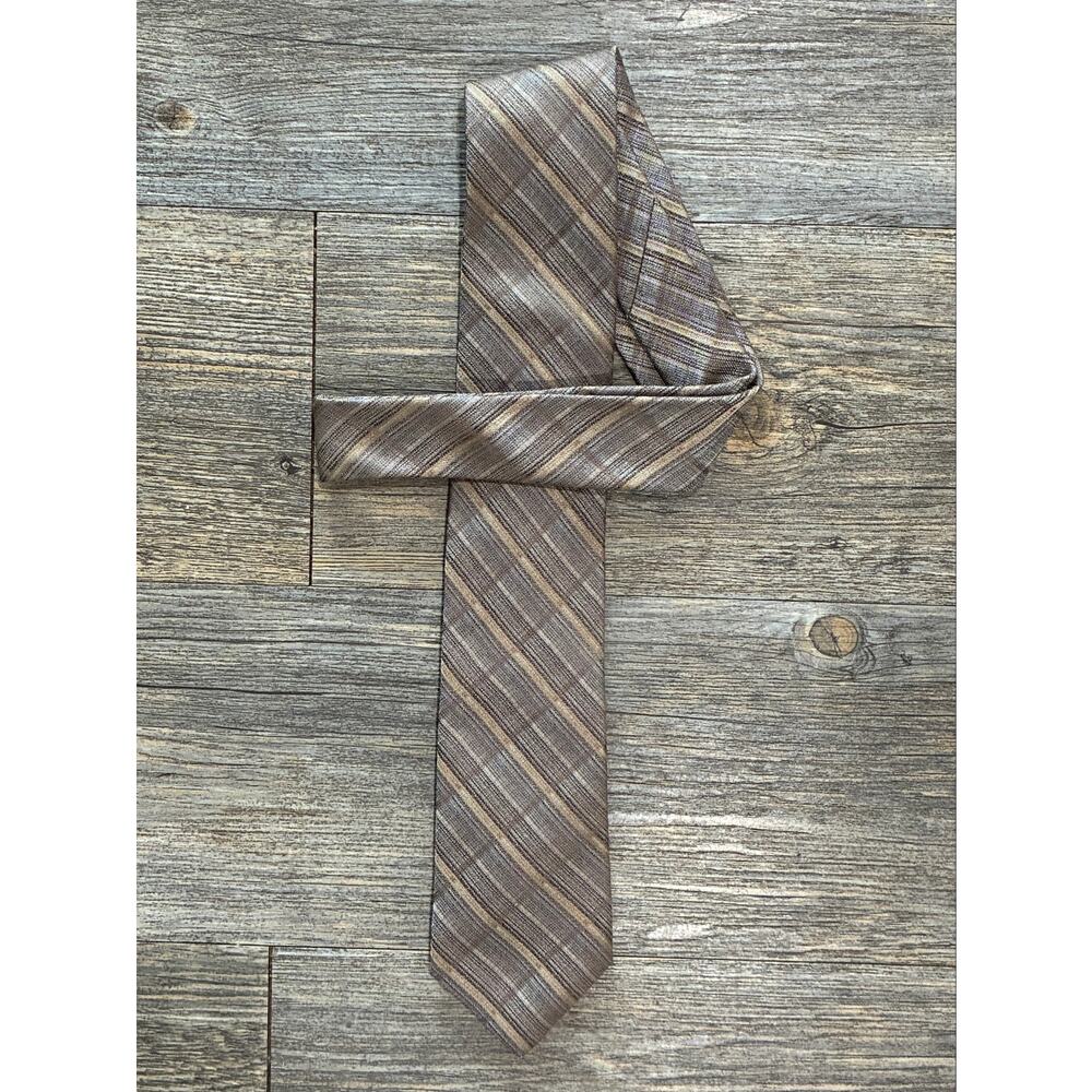 NWT Joseph Abboud 100% Silk Necktie Striped Diamond Fabric Neutral Grey Tan Blue